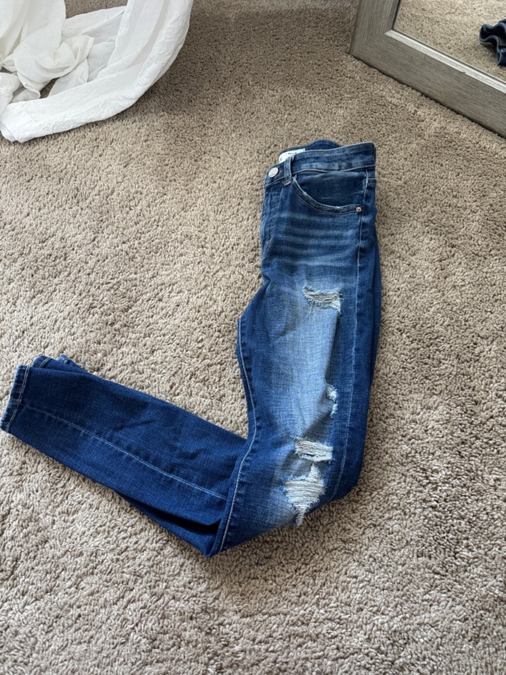BKE Women's Distressed Dark Blue Skinny Jeans